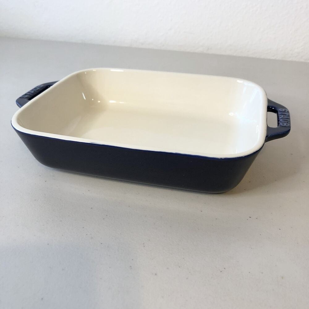 Staub Ceramic Rectangular Gratin Baking Dish Dark Blue 8 x 6”